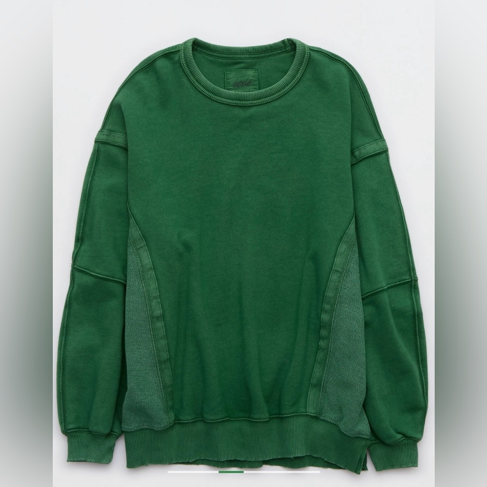 Aerie Women’s Downtime Oversized keep it up crew Neck Sweatshirt Dark Algae - XL